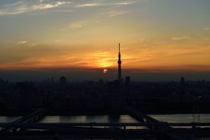 東京スカイツリーに夕陽