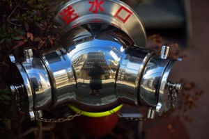 Virtual image reflected on the fire hydrant